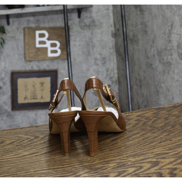 Michael Michael Kors Crocodile Print Darrington Sling Pumps Chestnut Brown 10M - Picture 4 of 11